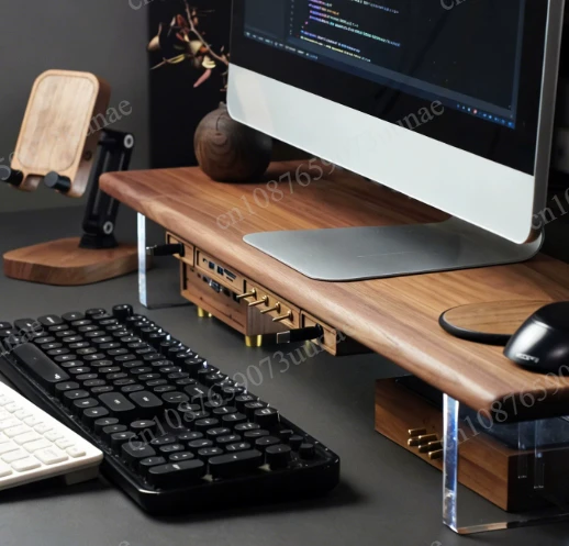 Black Walnut Accessory for Monitor Riser Module 4-Channel Independent Control USB Power Switch cgroup