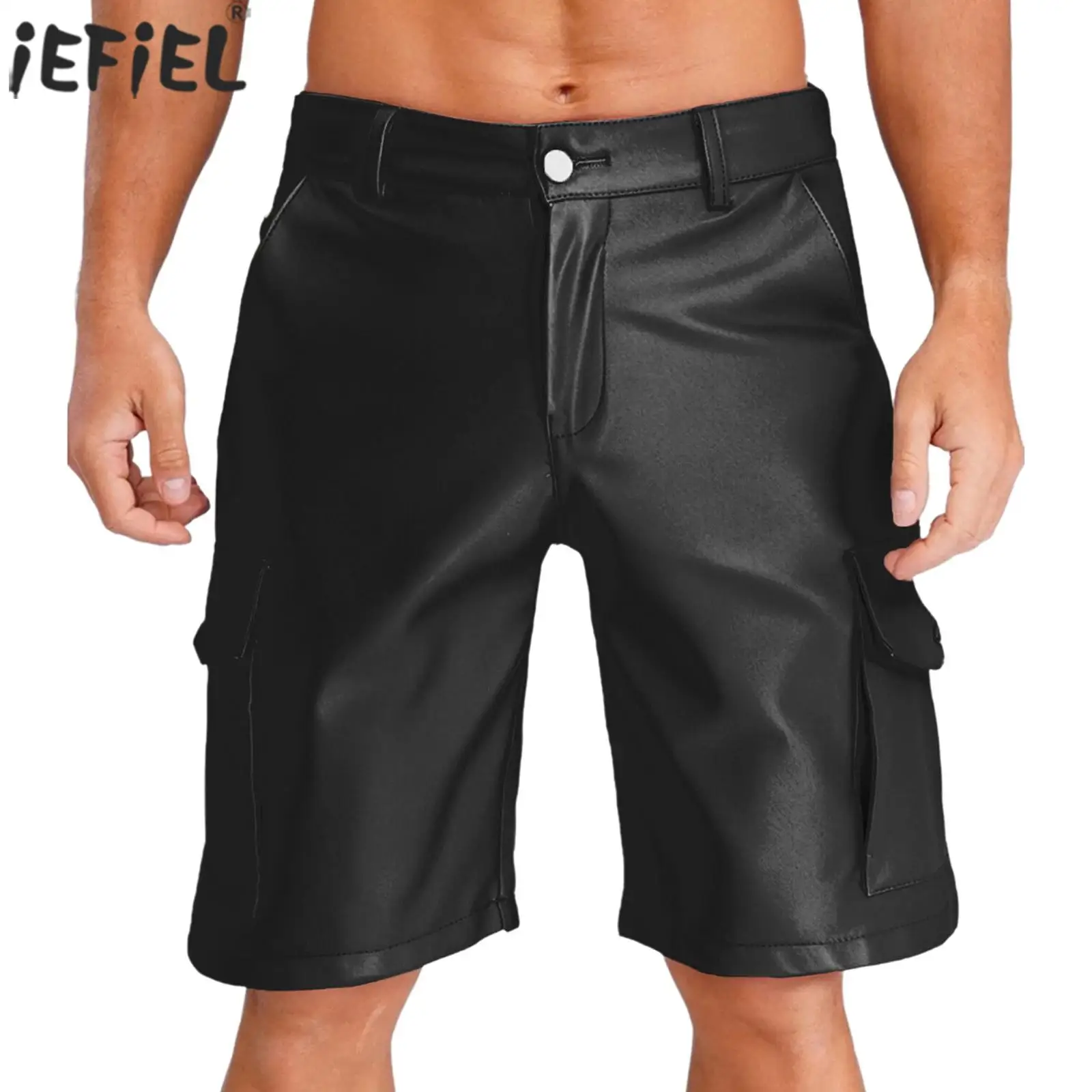 

Мужские шорты-карго из искусственной кожи в стиле панк, готики, прогулочные байкерские велосипедные шорты-карго для повседневного путешествия, вечерние клубные брюки Raves