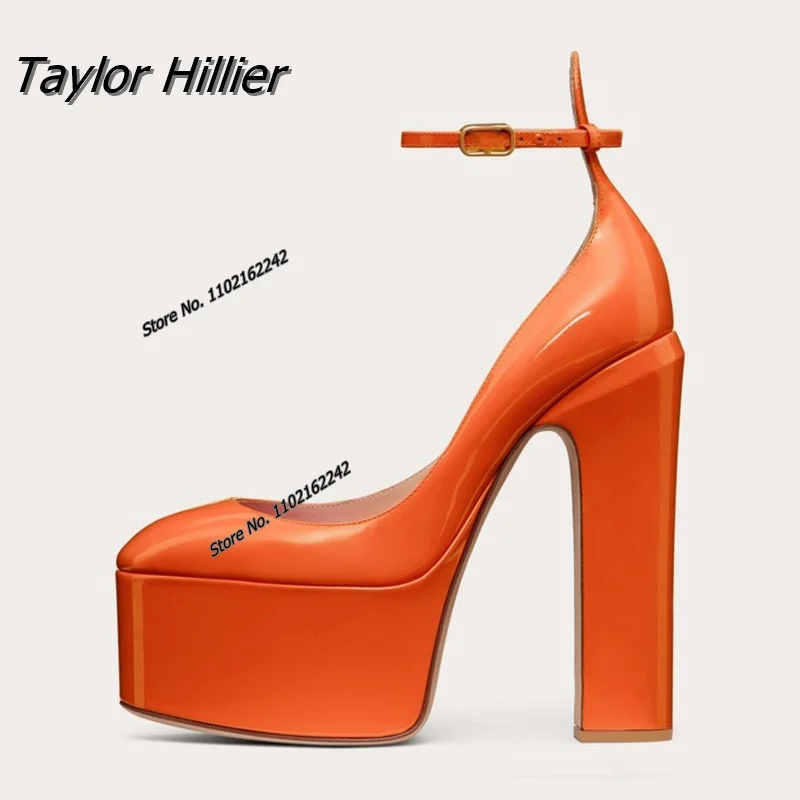 Round Toe Thick Sole High Heel Pumps Thick Heel Shallow Mouth Toe Strap Fashion Show Oversize Women\'S Shoes Top Quality Summer