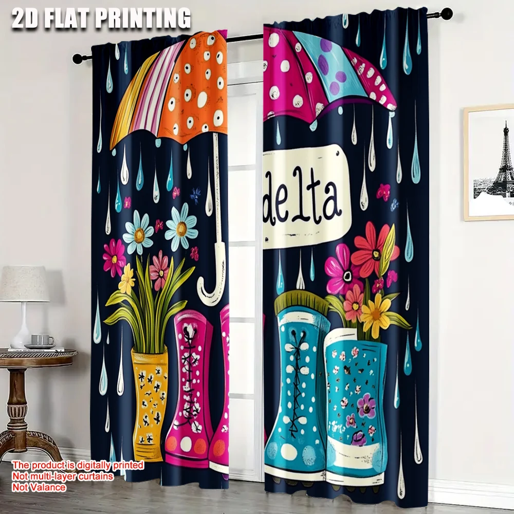

2pcs, Popular Curtain Panels 2D plane printing April spring rains bring May flowers Versatile Polyester (without rod) Festive