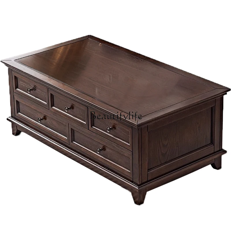 

American Country Style Living Room Coffee Table Vintage TV Cabinet Solid Wood Tea Table Living Room Set for Small Apartments