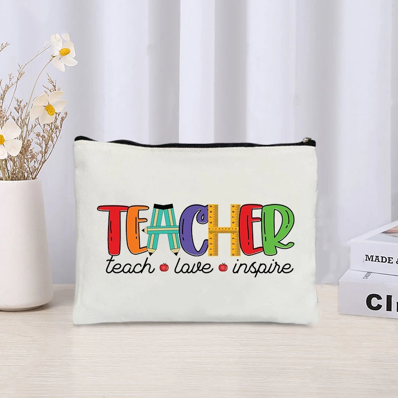 Teacher Cosmetic Case Back To Shool Gift Trendy Zipper Makeup Bag Pouch Thank You Teachers Gifts Pencil Case Lipstick Storage