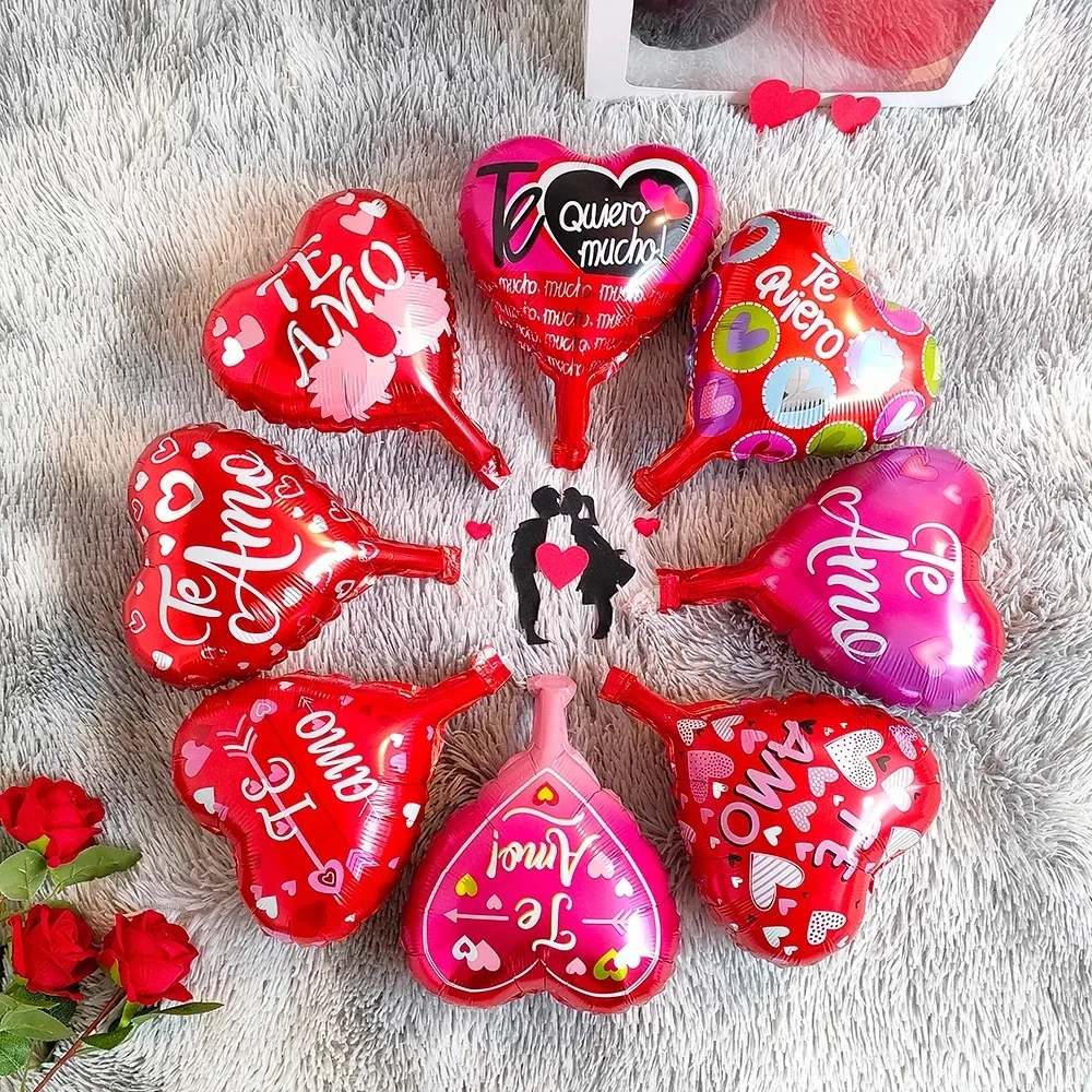 10pcs 10inch TE AMO Spanish I love you Foil Balloons Heart Shape Helium Globos Valentine's Day Wedding Party Decoration Ball