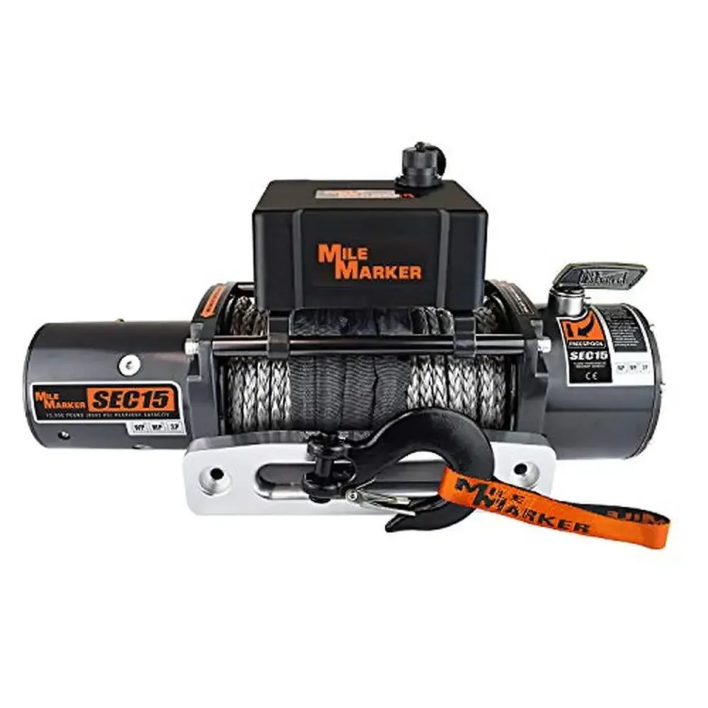 Electric Winch 15000 lb. CapacityTruck/SUV Synthetic Rope Waterproof Expedition-Grade 296:1 Gear Ratio 500-amp Solenoid