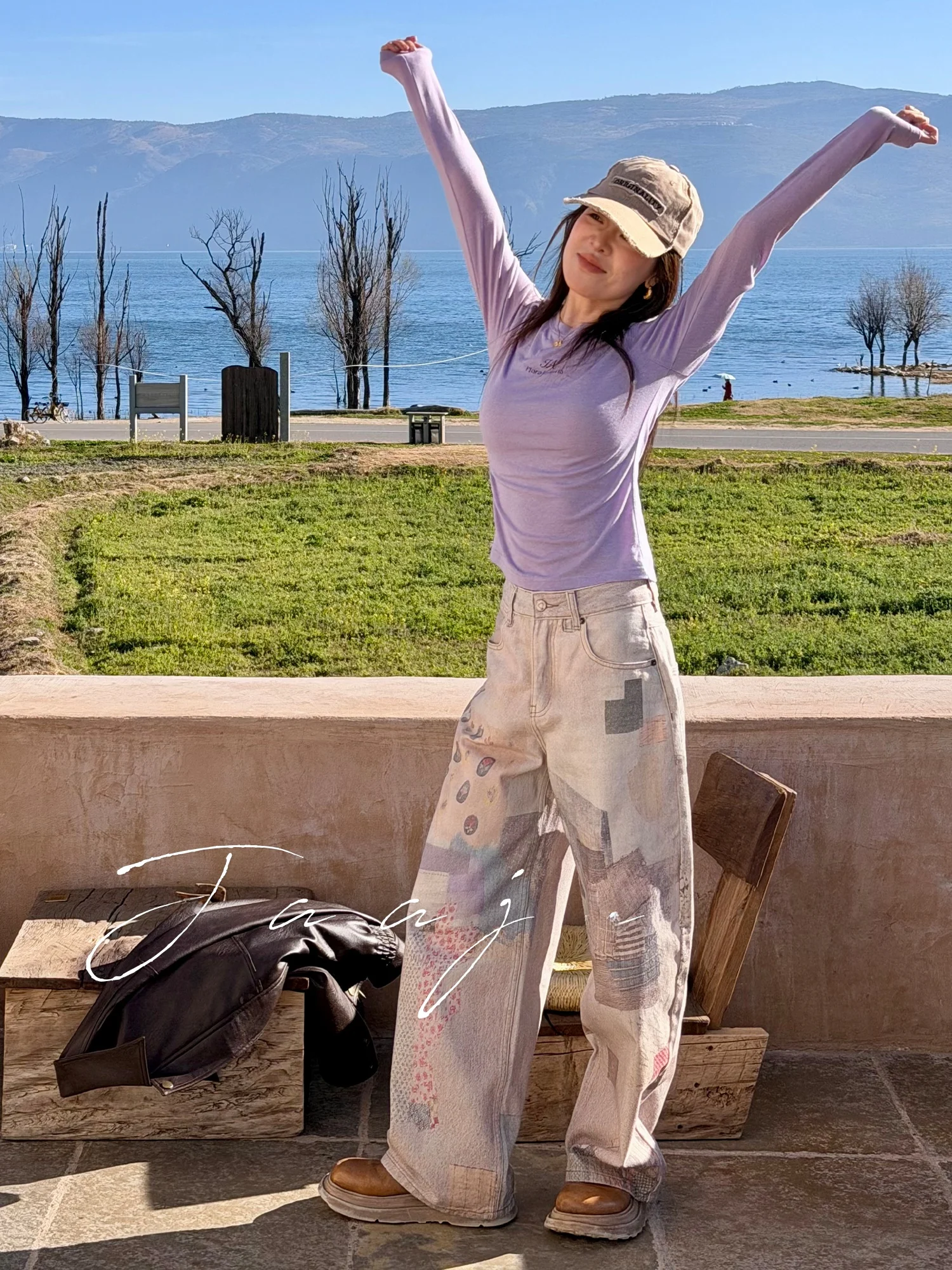 

Jaajaaa Private Sweetheart Spring 2026 Повседневная универсальная базовая футболка с длинным рукавом и круглым вырезом из смесовой шерсти