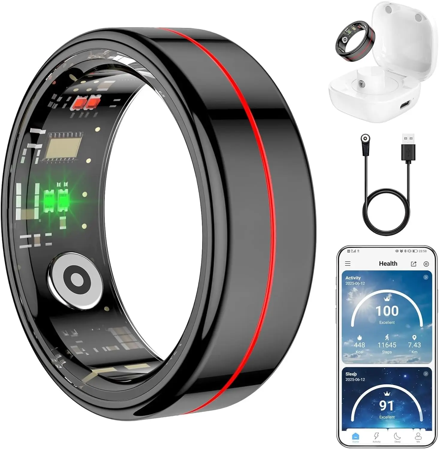 

Smart Health Ring: Heart Rate, Blood Oxygen, Sleep Monitor, Step Counter for iPhone & Android