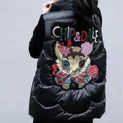 Autumn Winter Shiny Down Vest Women's New Style Hot Stamping Printed Sleeveless Puffer Jacket Women Large Size Warm Vest