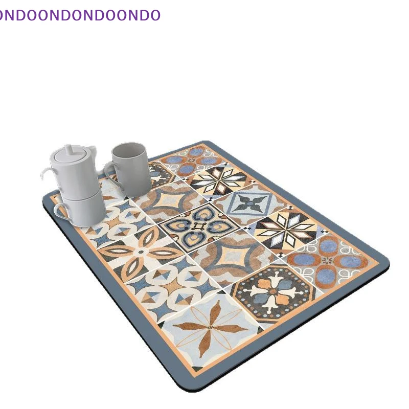 Retro Tile Style Diatomite Water Absorbing Mat 40x60cm Quick Dry Heat Resistant Pad for Home Decor Entryway