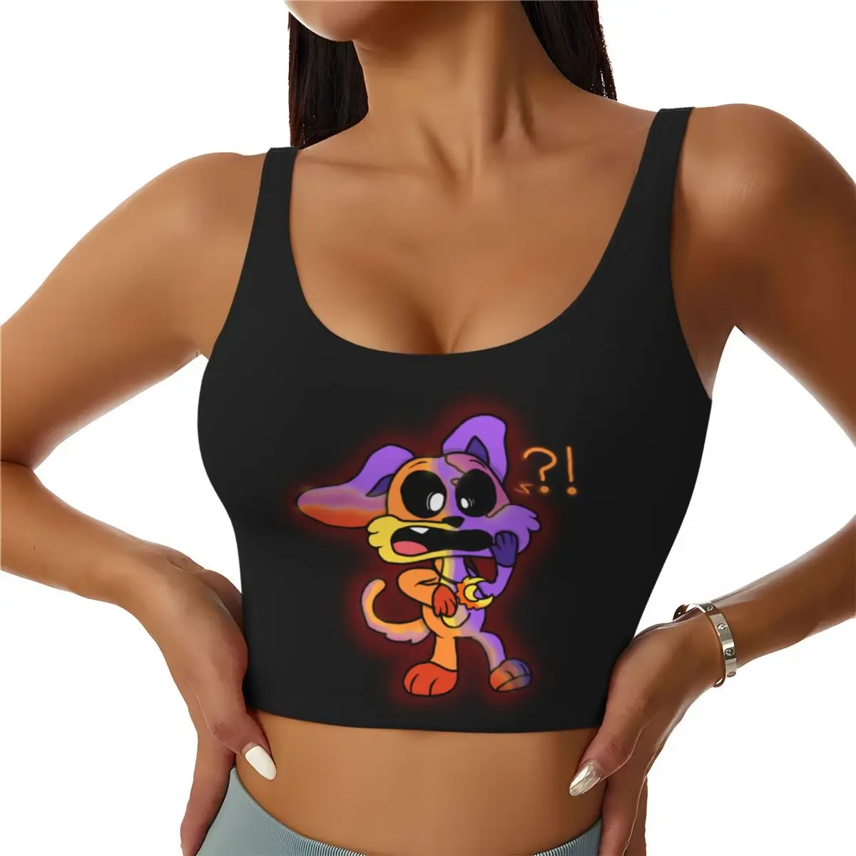 Custom Smiling Big Mouth Critters Workout Crop Tank Tops for Women Scarry Animated Game Running Sports Bras