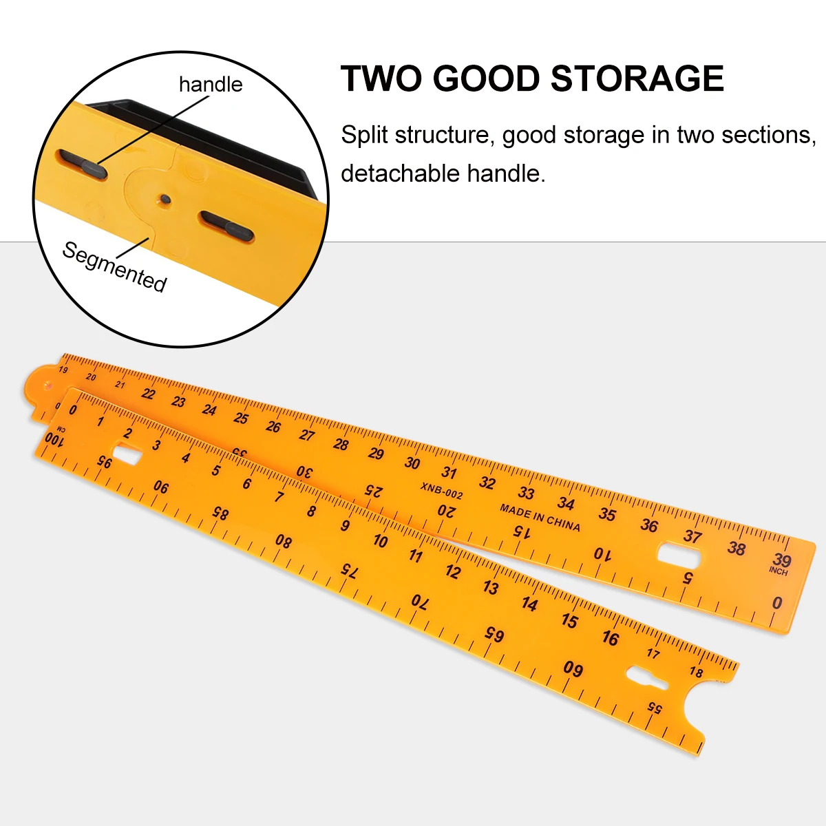 

1pc Plastic Sectional Ruler Yellow Handle Math Teaching Tool Clear Calibration Length Adjustable School Office
