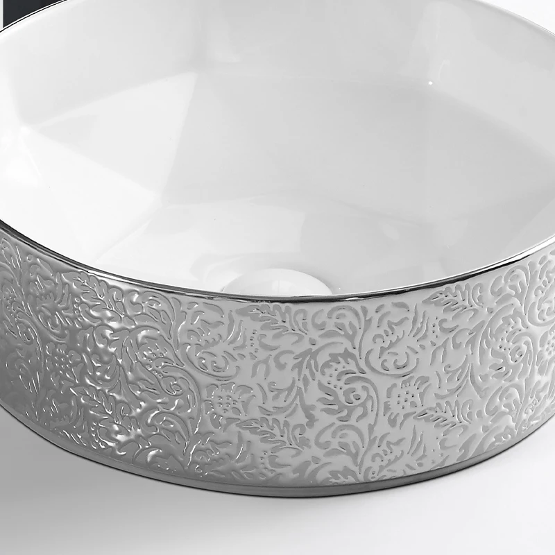 Rattan silver-white ceramic wash basin, environmentally friendly design, countertop installation