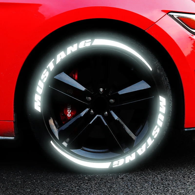 

Reflective MUSTANG Tire Lettering Sticker Gray Letters Glow At Dark And Night Universal Waterproof Wheel Decals for Tyre Racing