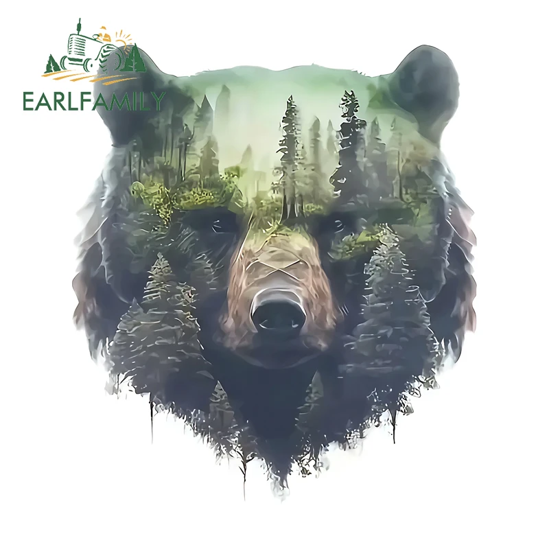EARLFAMILY Bear Head Landscapes Car Sticker Creative Mirror Fishing Tackle Box Waterproof Decal Suitable For Smooth Surface