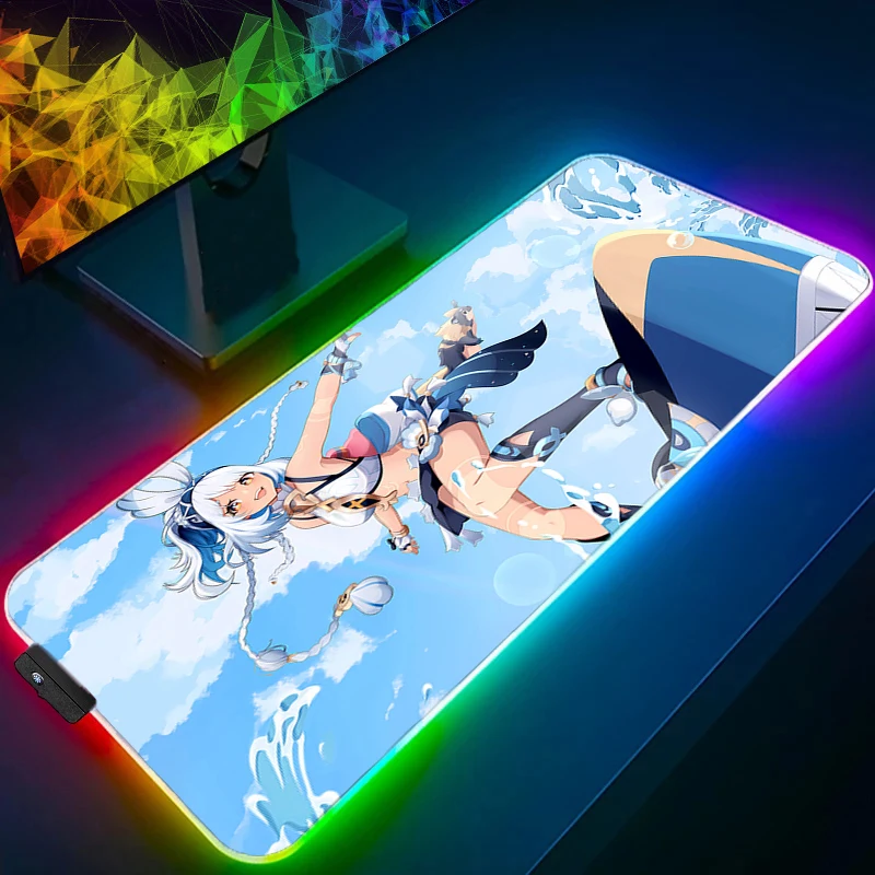 LED マウスパッドゲームアクセサリー RGB コンピュータゲーマーかわいいキーボードパッド原神インパクトムアラニデスクマウスマットアニメガールマウスパッド