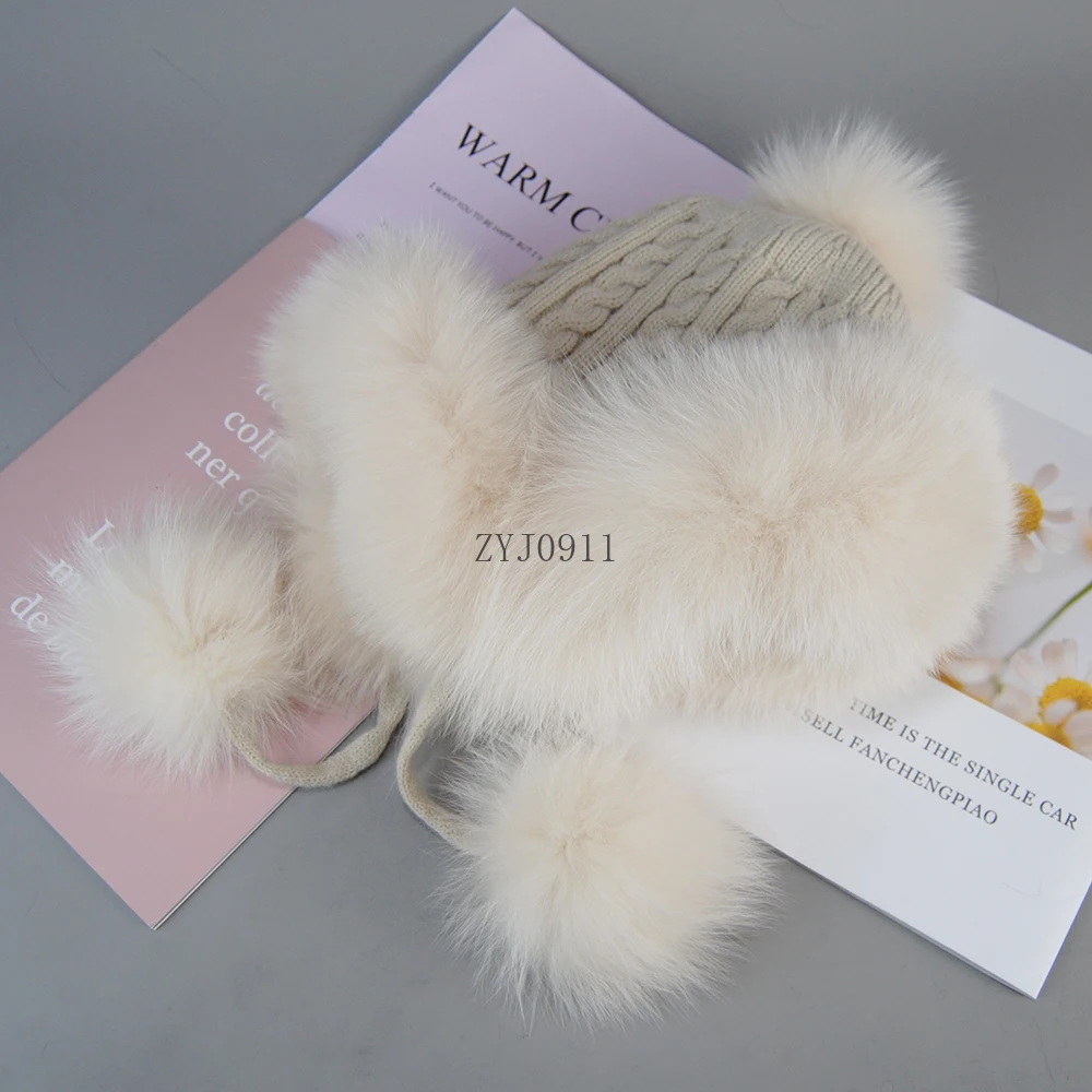جديد 2024 قبعات فرو الثعلب للنساء الشتاء الفراء الحقيقي منفذها القبعات سميكة الدافئة يندبروف مع كرات شعبية الروسية ريال الراكون الفراء ها