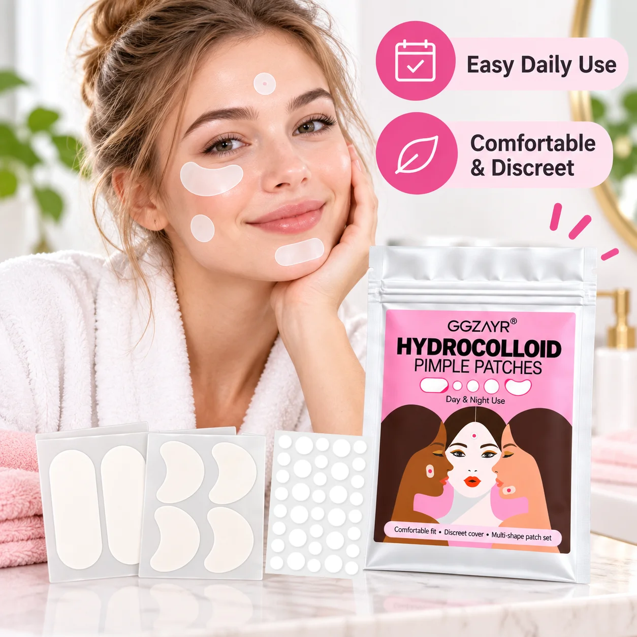 168PCS Hydrocolloid Pimple Patches, Multi-Shape Oval Curved & Round Face Spot Covers for Day & Night Use