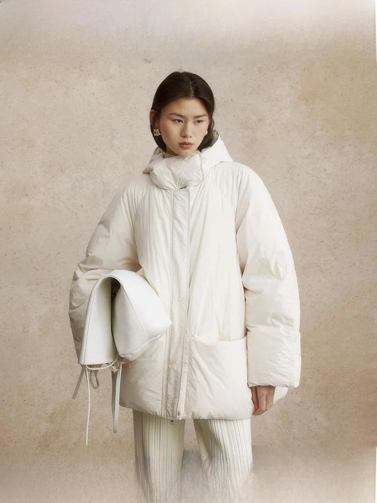 

ZhiZhi Star Moon down Jaet Women's Casual Warm White Goose down Hooded Stand Collar Padded Coat Long Sve Zipper Closure