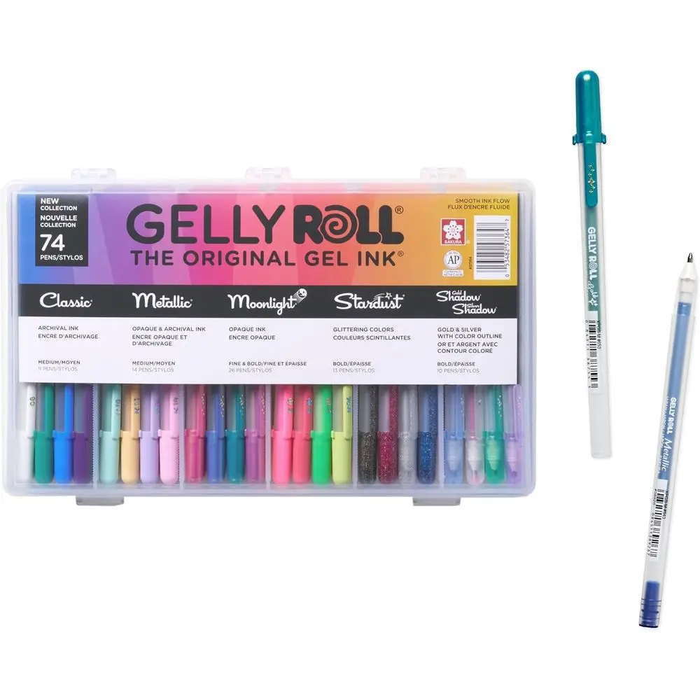 

Gel Ink Pens Set - Assorted Sizes for Art, Calligraphy, and Journaling with Storage Case - 74 Assorted Colors and Effects