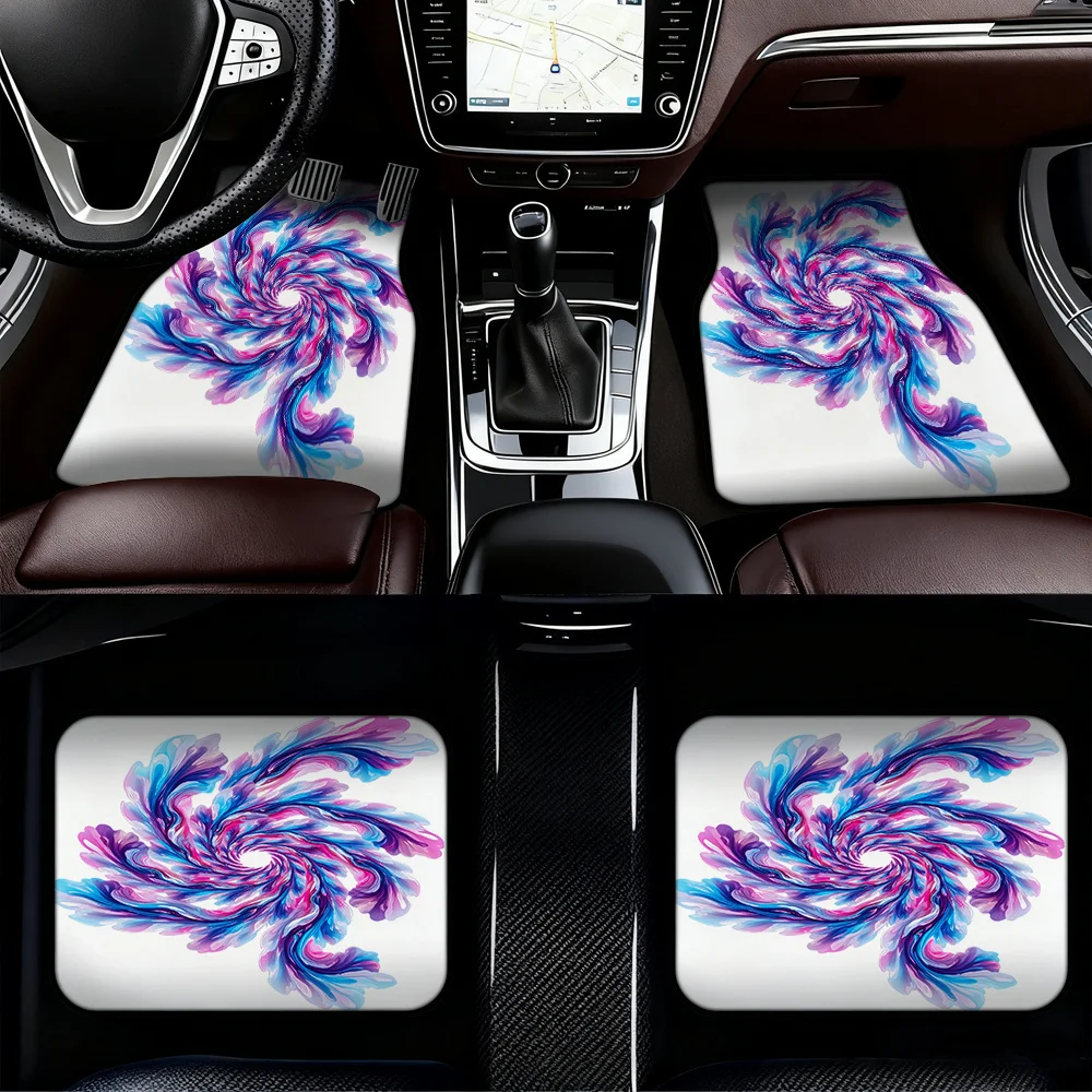 4pcs Multicolor Car Floor Mats With Psychedelic Swirl Purple/Pink/Blue/Green/White/Black/Black Marble-like Design - Fit For SUVs