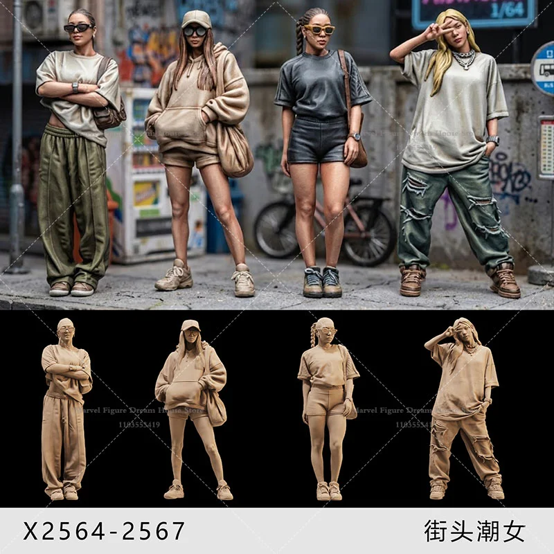 

1/64 Scale Miniature Scene Dolls Un-panited White Figure Mini Model ‌Laid-Back American Street Style Chill Oversized Streetwear