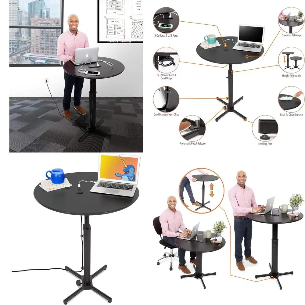 

Регулируемый по высоте стол для зарядки с встроенными портами переменного тока и USB для офиса, школы и многого другого (31,5 дюйма, черный)