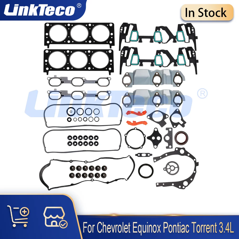 

Engine Cylinder Head Gasket Kit Full Gasket Set Fit 3.4 L For Chevy Equinox 05-09 Pontiac Torrent 06-09 HS9071PT-3 Bolts ES72892