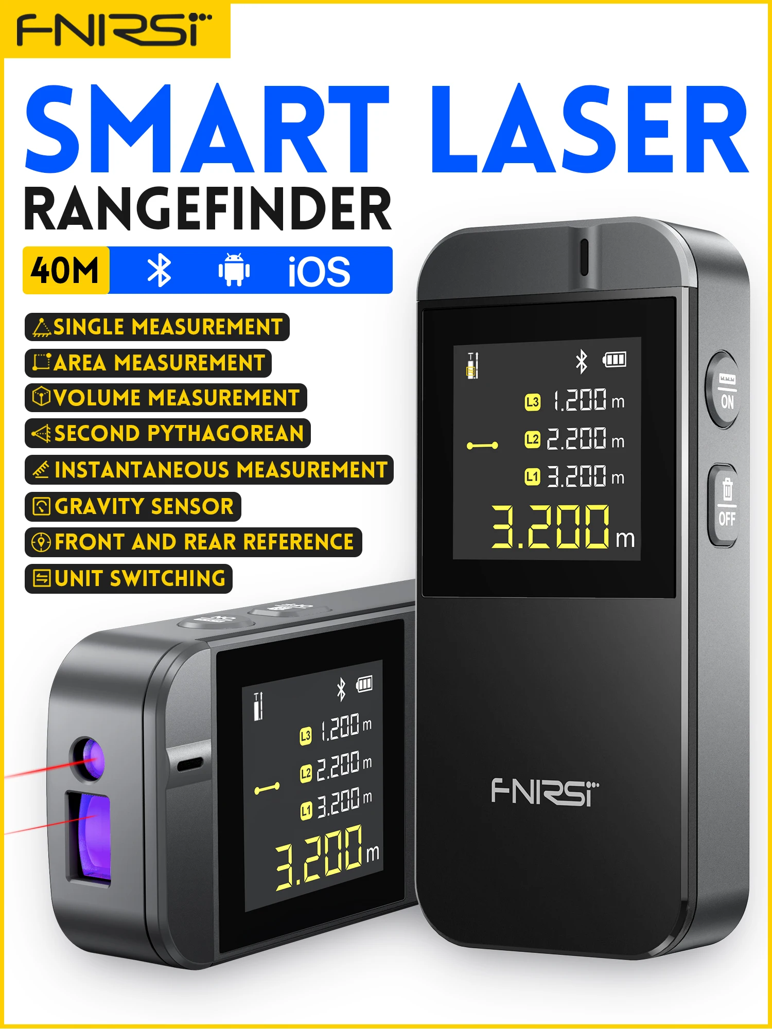 Fnirsi Ir40 Fita Laser Digital Medida 40m Laser Rangefinder Medidor de Distância Precisa Construção Bluetooth App Android Ios