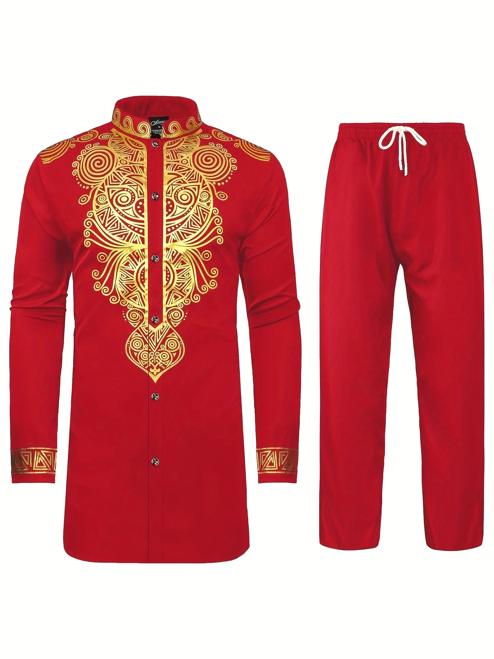 Muslim Robe Ethnic Style Pattern Printing 3D Printing Technology Long Sleeves Long Pants Arab Men's Traditional Clothing Casual