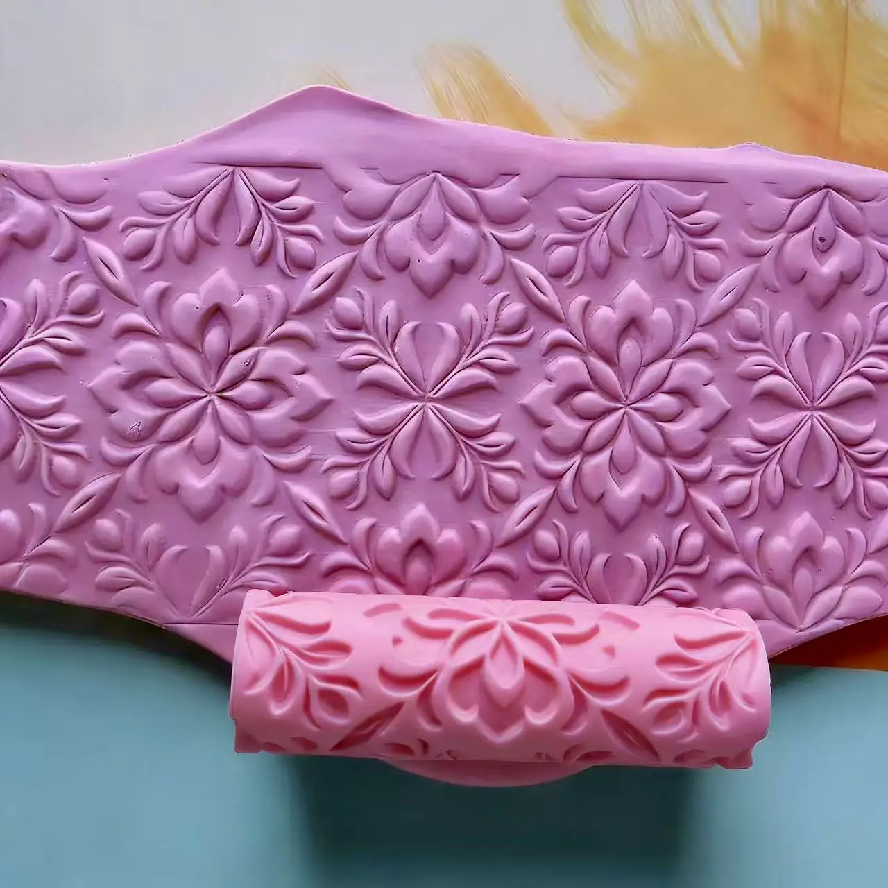 DIY Ton-Texturroller mit Damastmuster für Polymer-Fondant PLA – Langlebige 3D-Motive mit klassischen Blumen- und geometrischen Motiven – Detail 4