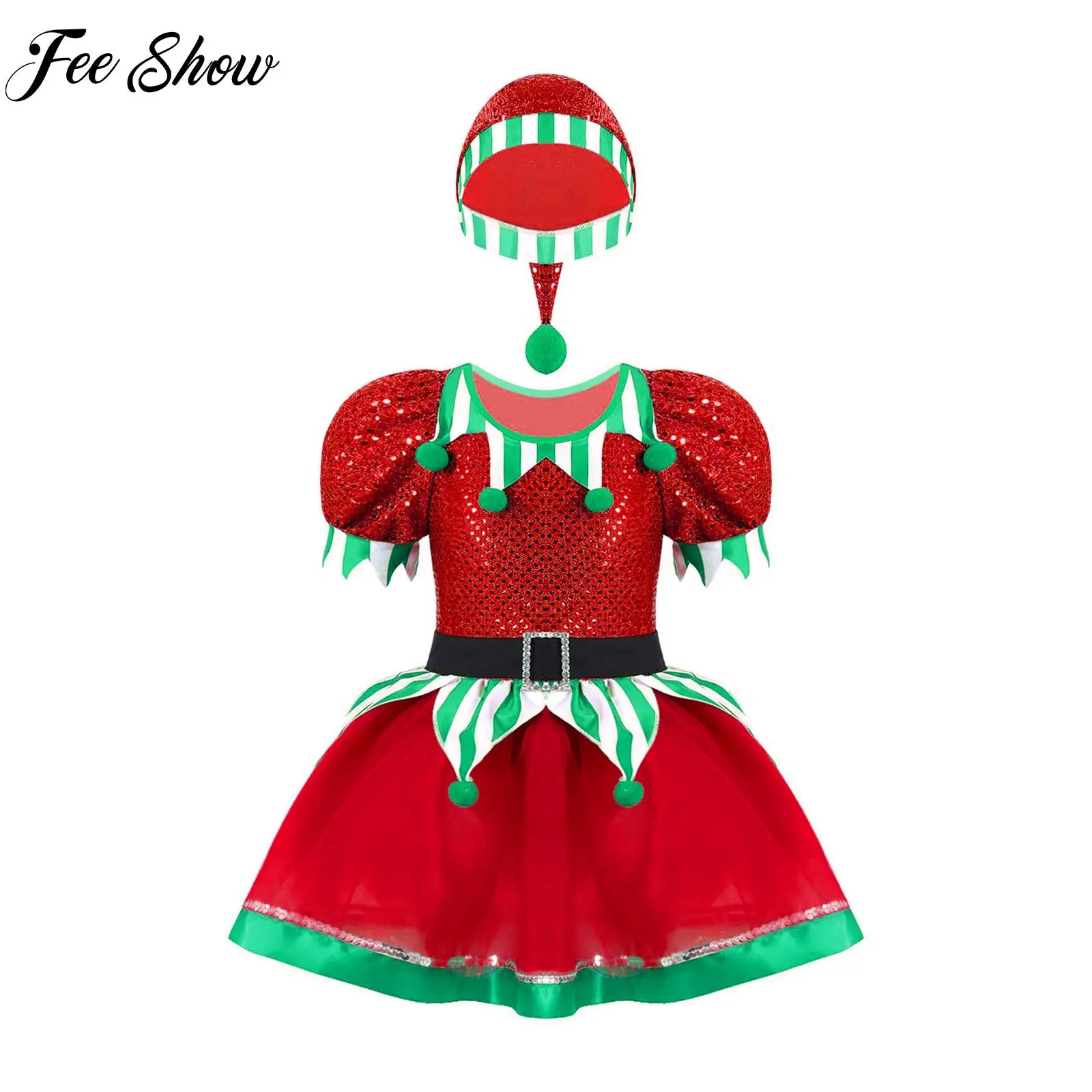 Kinder Mädchen Ballett Tanz Kleid Weihnachten Elf Cosplay Kostüm Weihnachten Santa Claus Kostüm Set Karneval Party Kleid mit Hut Anzüge