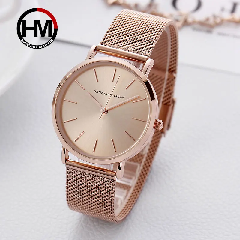 Hannah Martin Women Watch Quartz Movement Simple Design Waterproof Stainless Steel Ultra Thin Dial Ladies watch Relogio Feminino