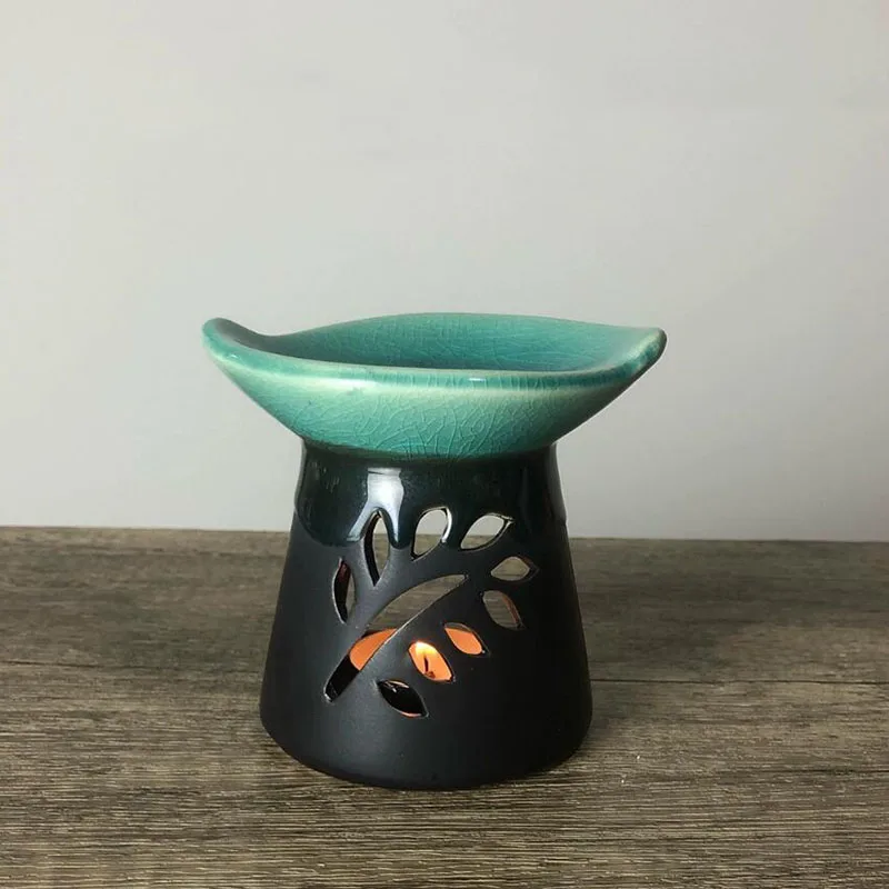 Pocelain Exquiste Hollow Aroma Burner Leaf Shape Essential Oil Lamp Candle Holder Indoor Bedroom Home Decor