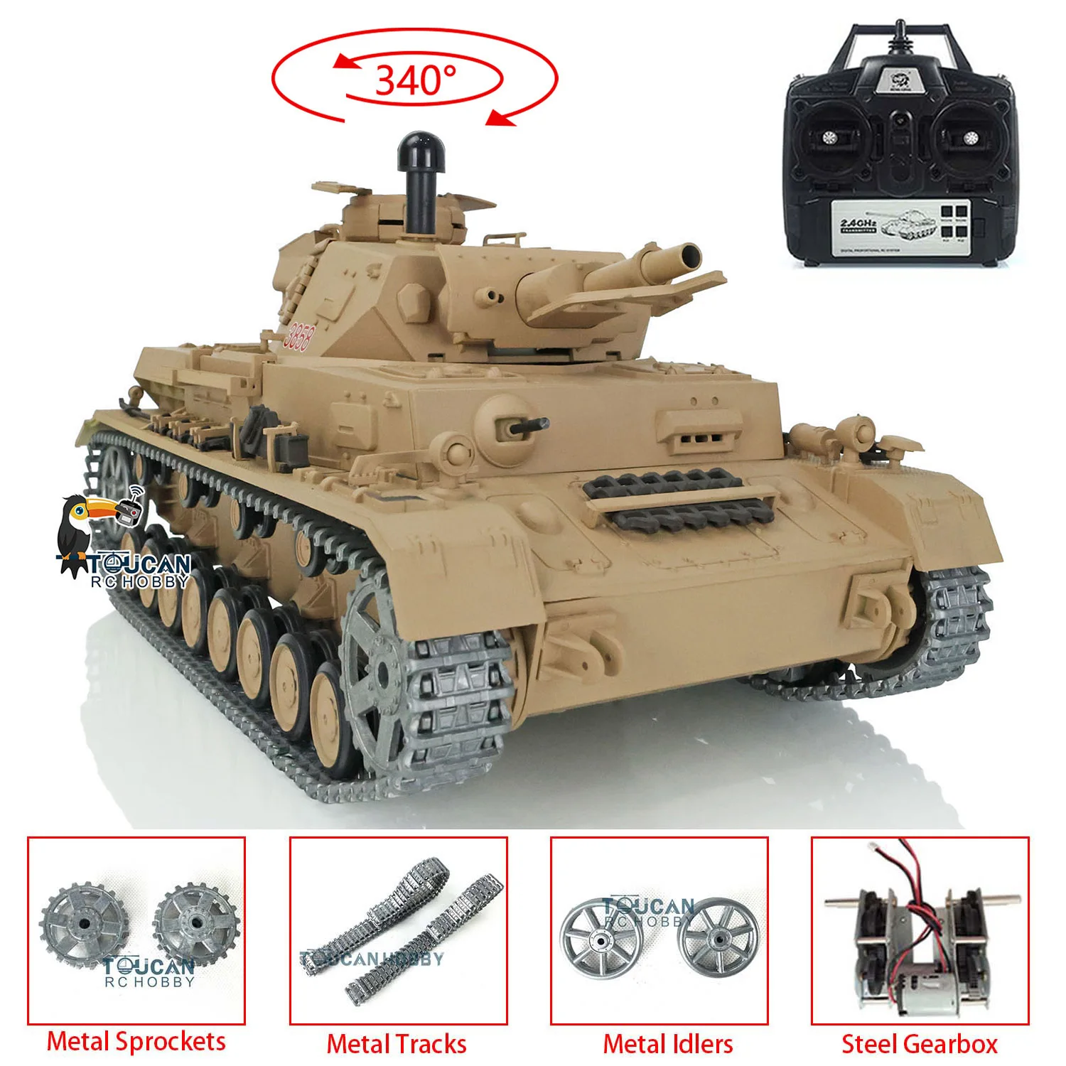 

Heng Long 1/16 7.0 Upgraded Panzer IV F RTR RC Tank 3858 Metal Tracks Toys for Boys TH17382