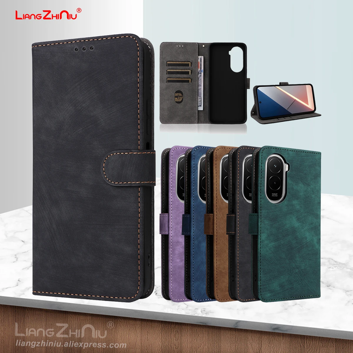 

For Xiaomi Poco M7 M7 Plus M7 Pro Flip Leather Phone Case Anti-Theft Brush Multi-Function With Lanyard Wallet Card Leather Case