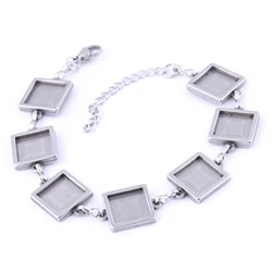 2pcs Stainless Steel Fit 10mm 12mm Square Cabochon Bracelet Base Setting Blanks Diy Bezels For Bracelets Making Supplies
