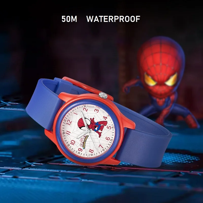 Marvel jam tangan Quartz anak laki-laki, jam tangan Avengers Spider man Captain America Kartun Quartz tahan air untuk pelajar