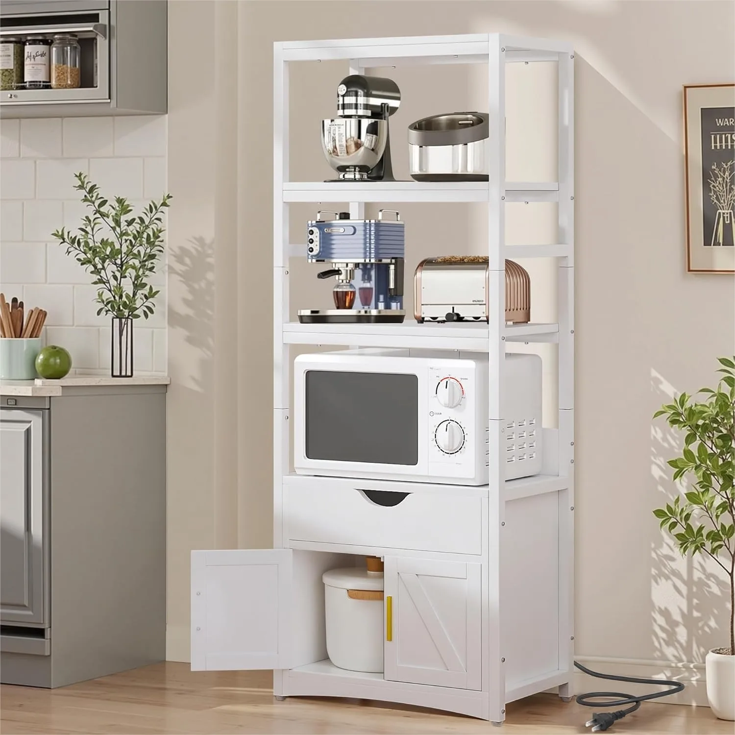 3-Tier Microwave Stand with Power Outlet & USB Ports, 15.5