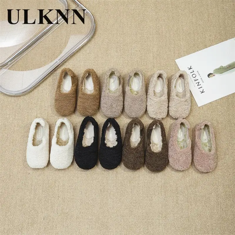 

2023 Children New Flat With Velvet Lambs Wool Shoes Girl Maomao Shoes Outside Autumn Winter Velvet Warm Boy's Shoes