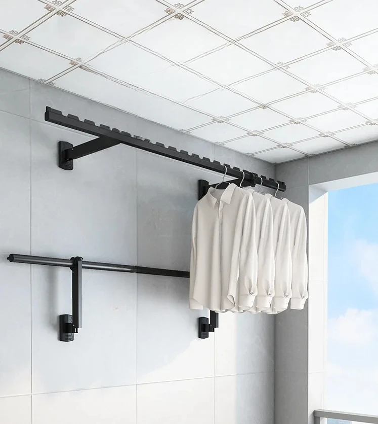 Balcony fixed clothes drying rod Side mounted perforated clothes drying rack Wall mounted folding aluminum