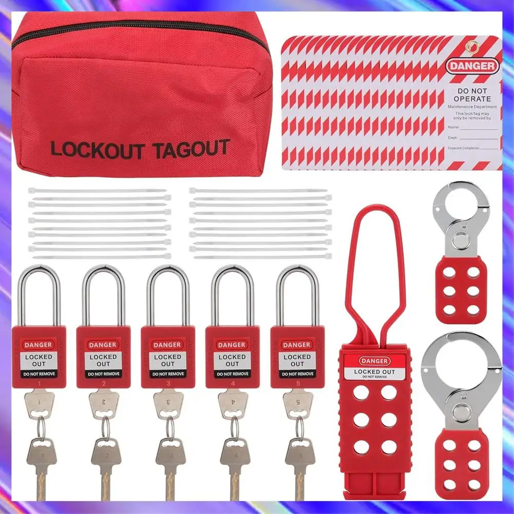 

M09K Loto Lockout Tagout Kit Includes Padlocks, Hasps, Zip Ties, Tags& Storage Bag For Industrial/Electrical Use Equipment