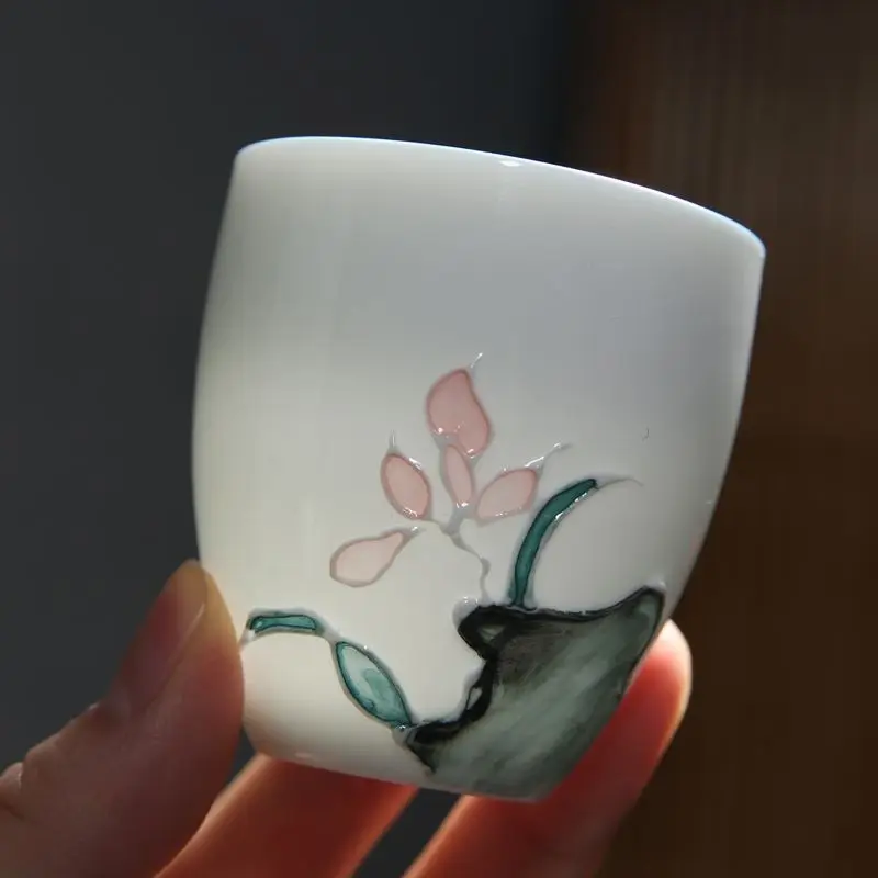 Hand-painted Teacup Ceramic Master Cup, 100ml Jade Porcelain Kung Fu Tea Set Teacup Single Cups Handmade Teaware