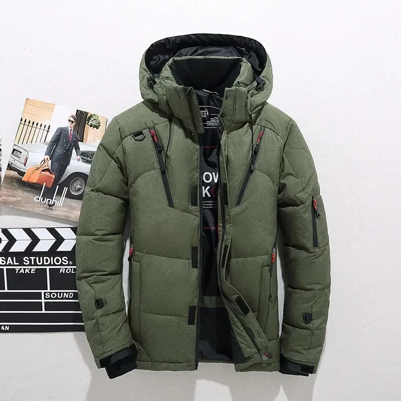 

New Winter Men Hooded Casual Puffer Jackets White Duck Down Coats High Quality Male Outdoor Windproof Warm Winter Parkas Size