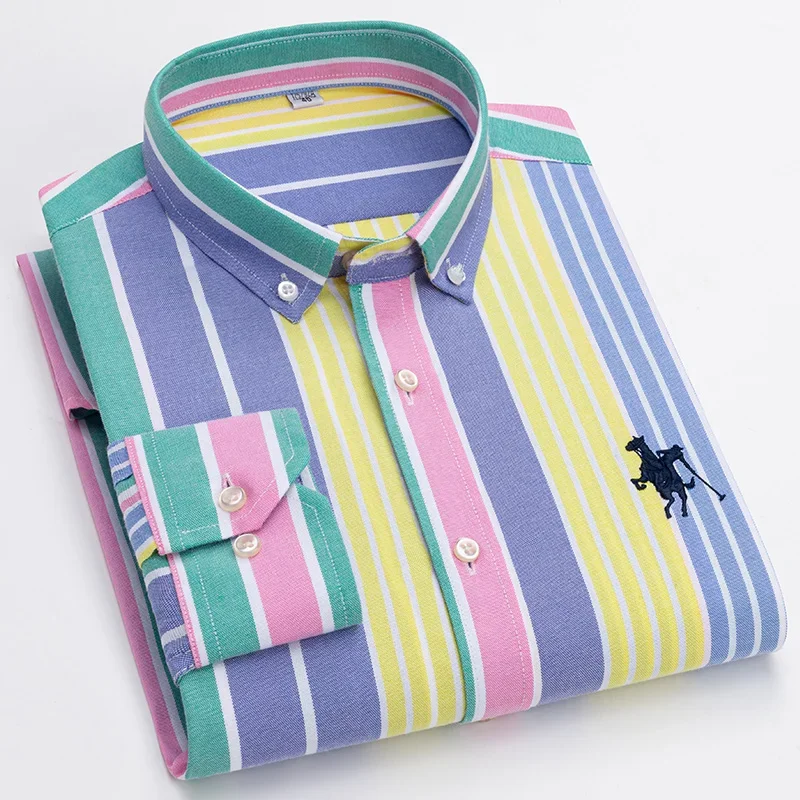 New in shirt 100%Cotton long-sleeve shirt for men slim fit formal striped plain shirt elegant designer fashion korean clothes