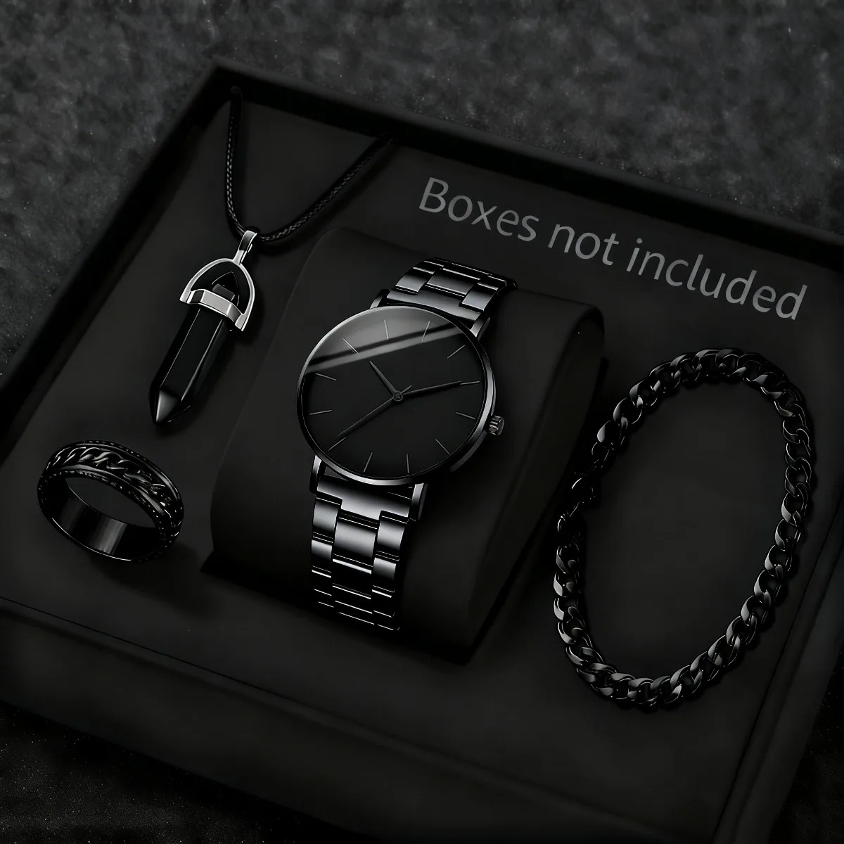 4PCS Fashion Men Business Watches Jewelry Set Simple Dial Quartz Wristwatch for Man Clock Reloj Hombre（Without Box）