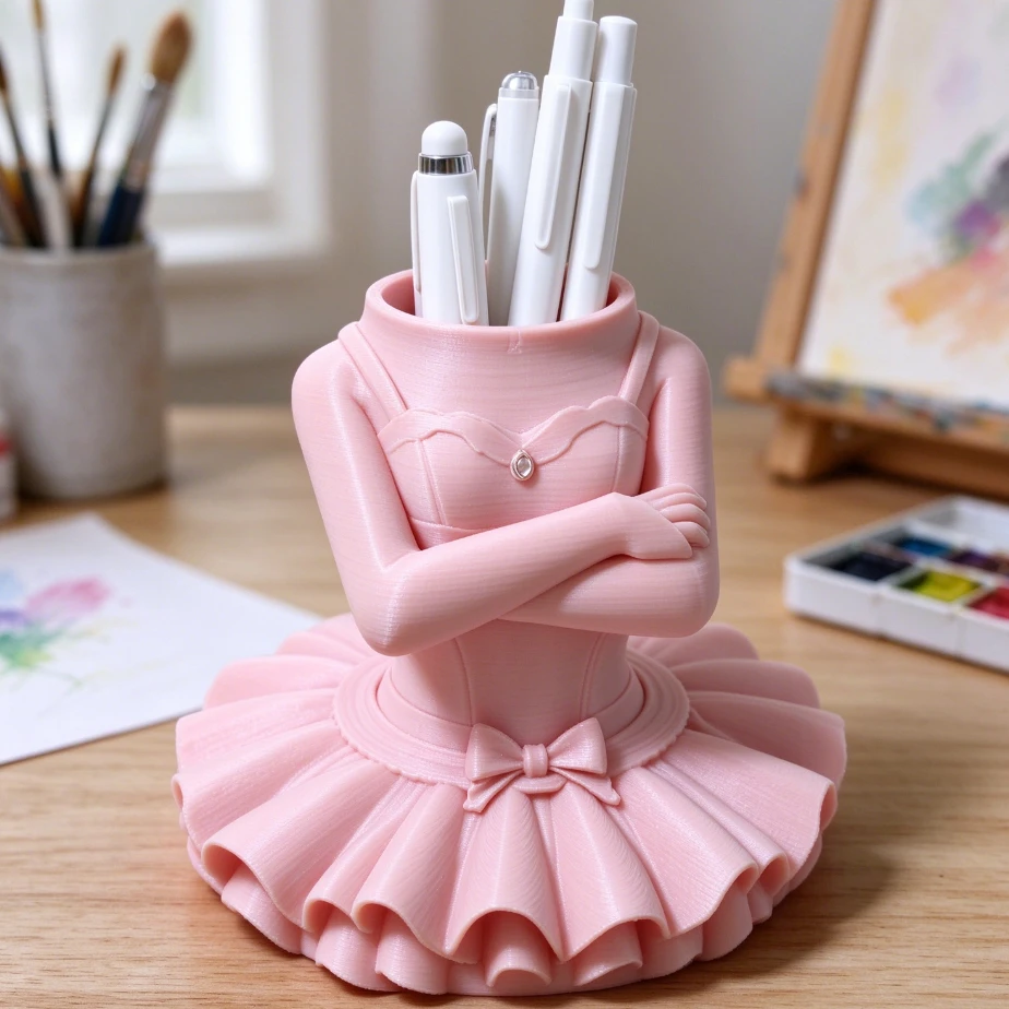 Ballet Girl Pen Holder 3D Printed Desktop Pencil Cup Dancer Desk Storage Container Table Decor Ornament Office Art Gift