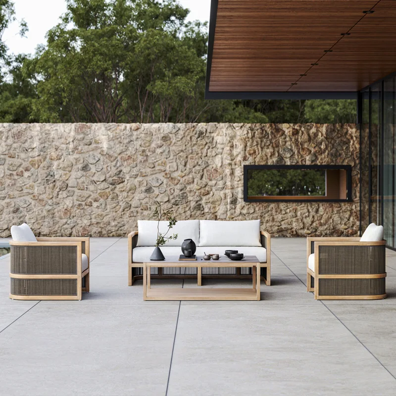 

Outdoor sofa coffee table combination Nordic hotel open-air balcony rattan furniture residential villa courtyard garden sofa