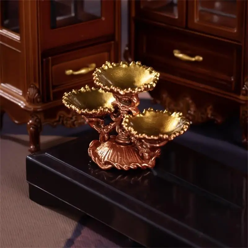 1:12 دمية الرجعية الفاخرة أطباق فاكهه نموذج دمية المنزل طبق تقديم الحلوى غرفة المعيشة الديكور لعبة المشهد الصغير حلية