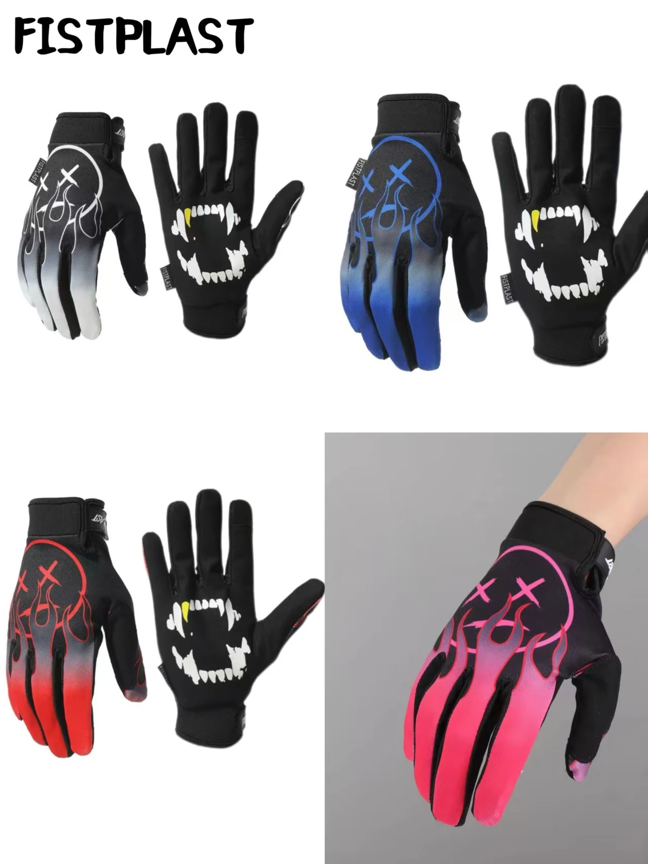 

24new fistplast Personality Pink Flame women Wheel Glitz Riding dirt bike long finger touch screen gloves