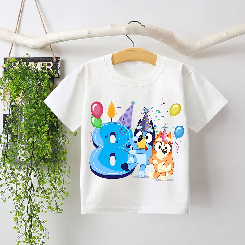 Blueys Bingo T-shirts Children Anime Cartoon Number 1-9 Printing Short Sleeved Shirt Boys Girls Summer Fashion Top Kids Clothes