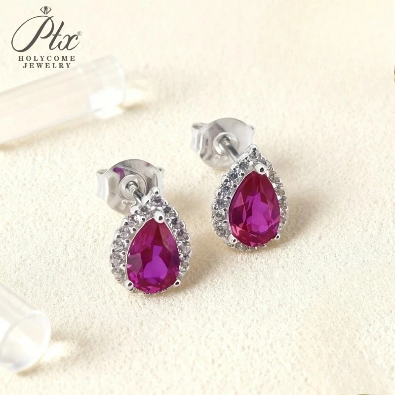 Stud Earrings Lab Grown Ruby SapphireWater drop&Heart Shape 925 Silver Hypoallergenic Christmas Thanksgiving Anniversary Gift